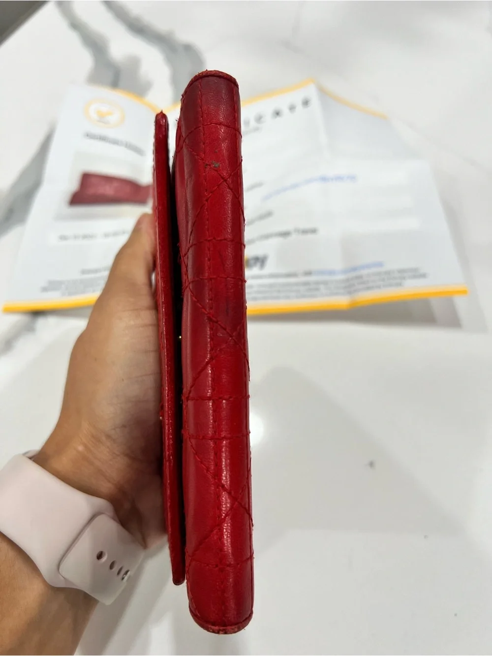 Authentic Christian Dior Cannage Travel Wallet Red + COA